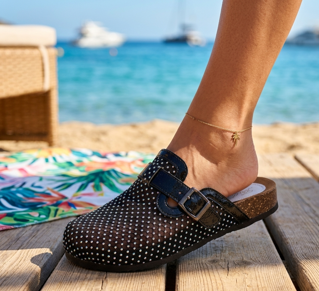 Midnight Sparkle Buckle Mule